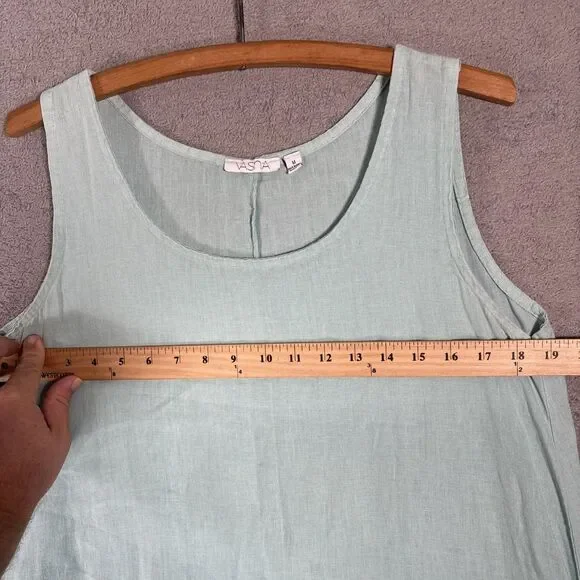 Vasna Linen Dress Size M Teal‎ Handkerchief Hem Lagenlook Italy Boho Minimalist - Picture 6 of 13